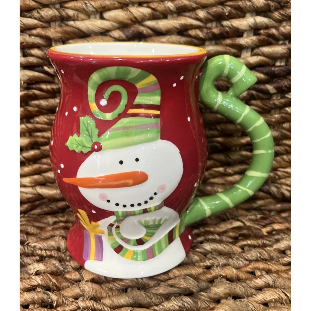 Pier 1 Imports Jolly Holiday Snowman Christmas Holiday 16oz Coffee Tea Mug NWOT